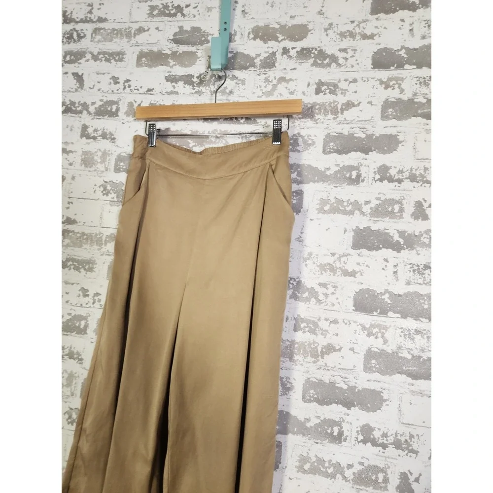 Preppy Wide Leg Palazzo Capri Pants XS Brown Oversized Quiet Luxury Academia
